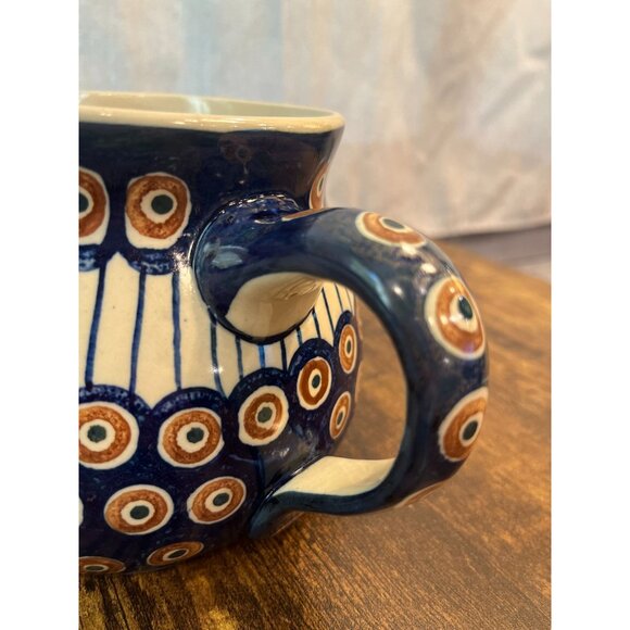 Vintage Boleslawiec Polish Stoneware Pitcher Peacock Eye Pattern Circa 1950s - 1 - Picture 4 of 12